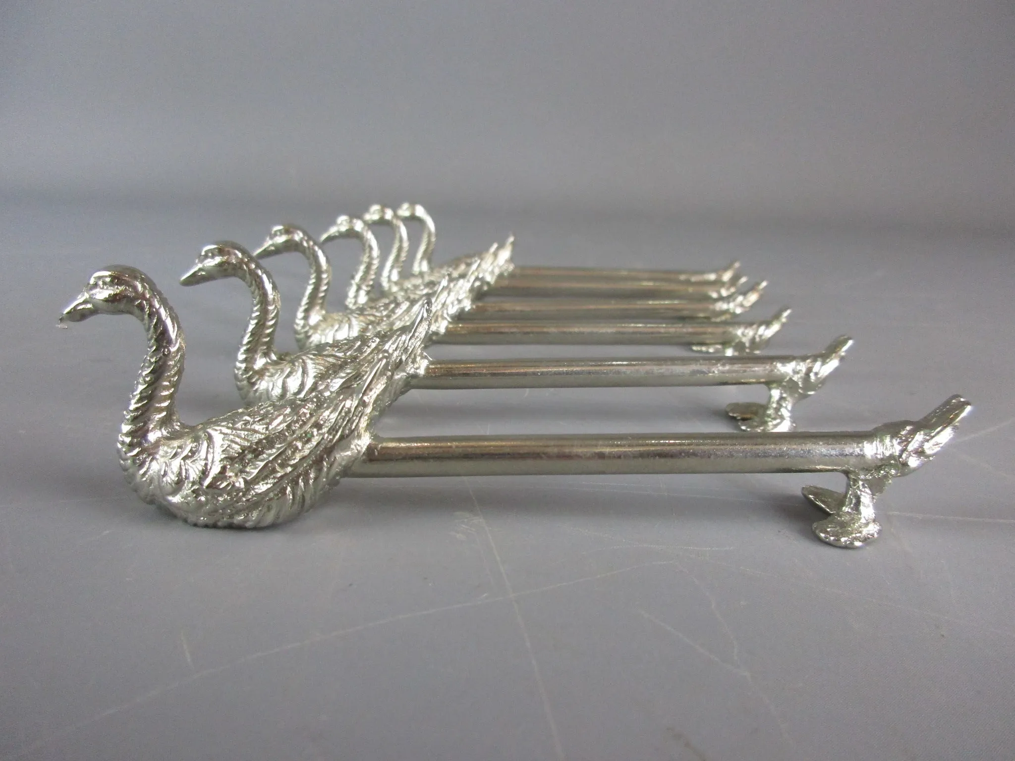 Set of Six Silver Plate Swan Knife Rests Vintage