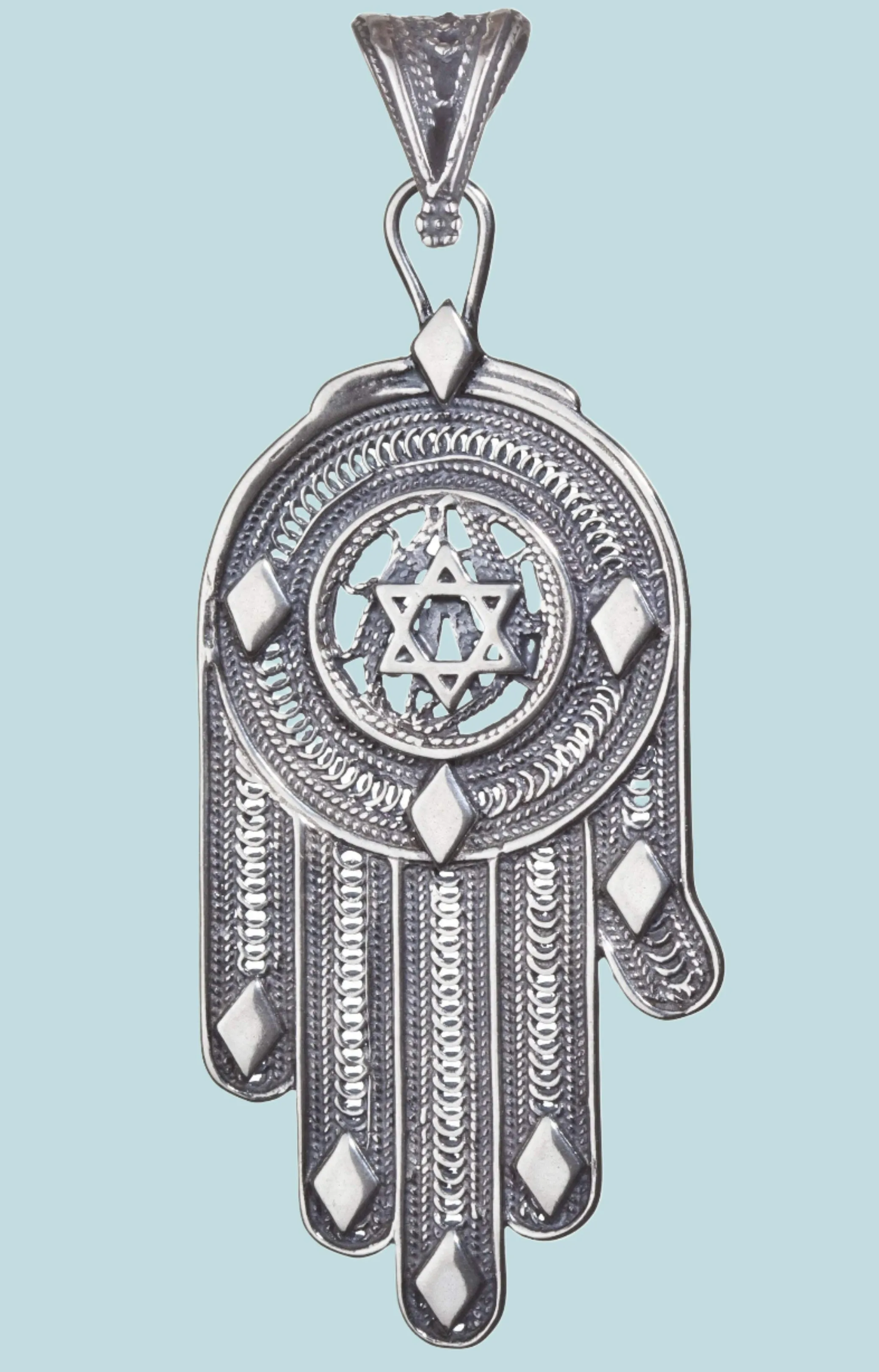 Silver Hamsa pendant sterling silver 925 ethnic jewelry Star of David