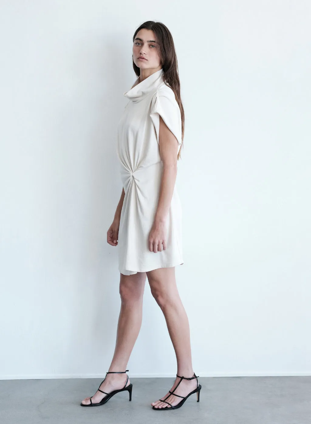 Softest Fleece Twist Midi Dress in Cream