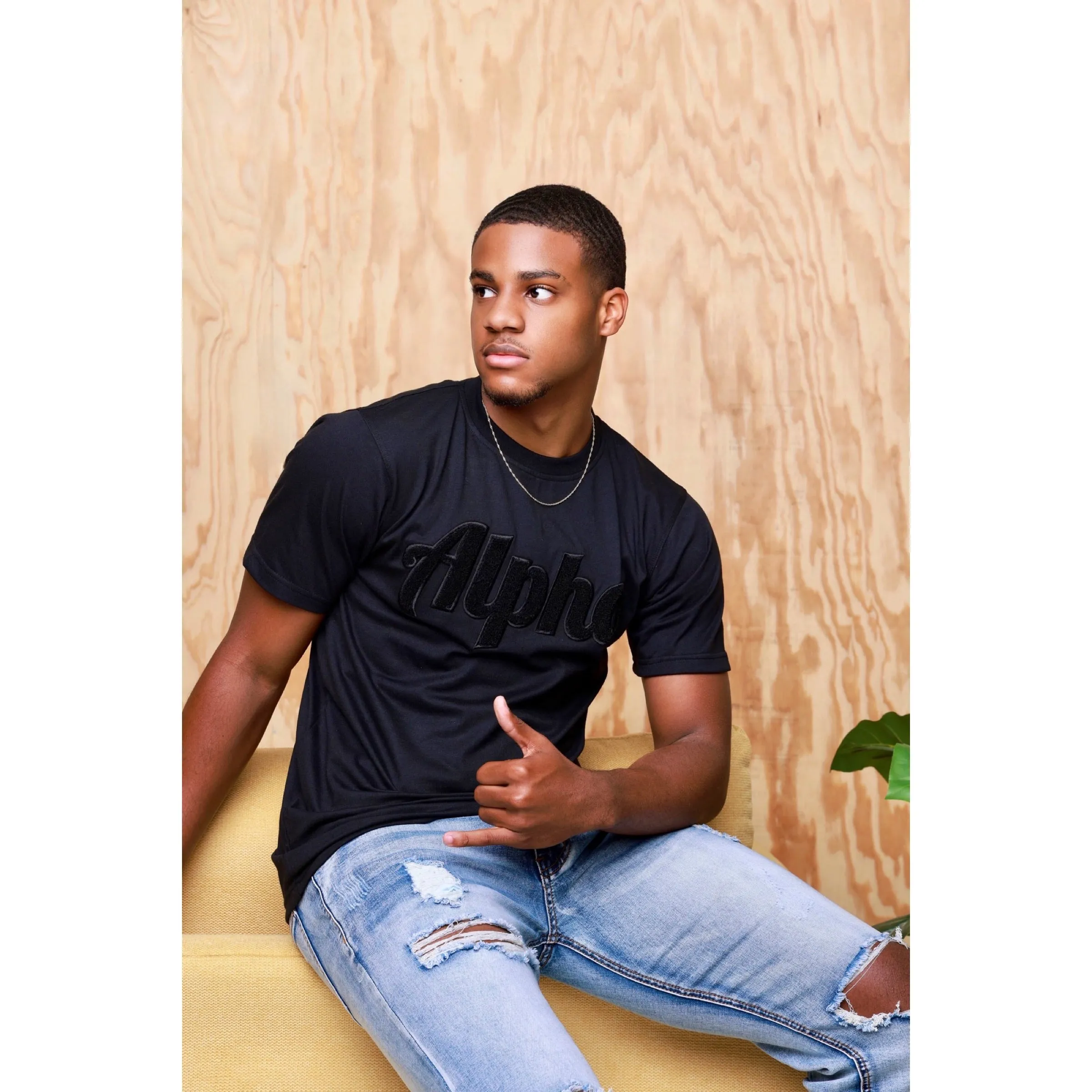 Solid Black Alpha Chenille Tee