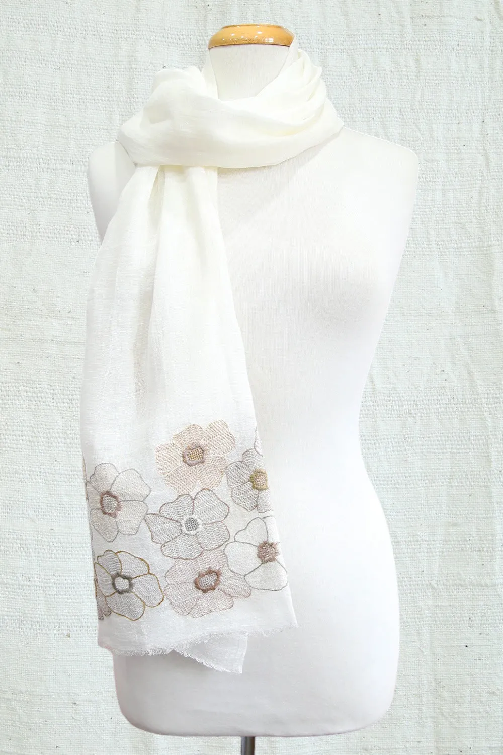 SOPHIE DIGARD ECRUPAT PIERRES CROCHET LINEN SCARF