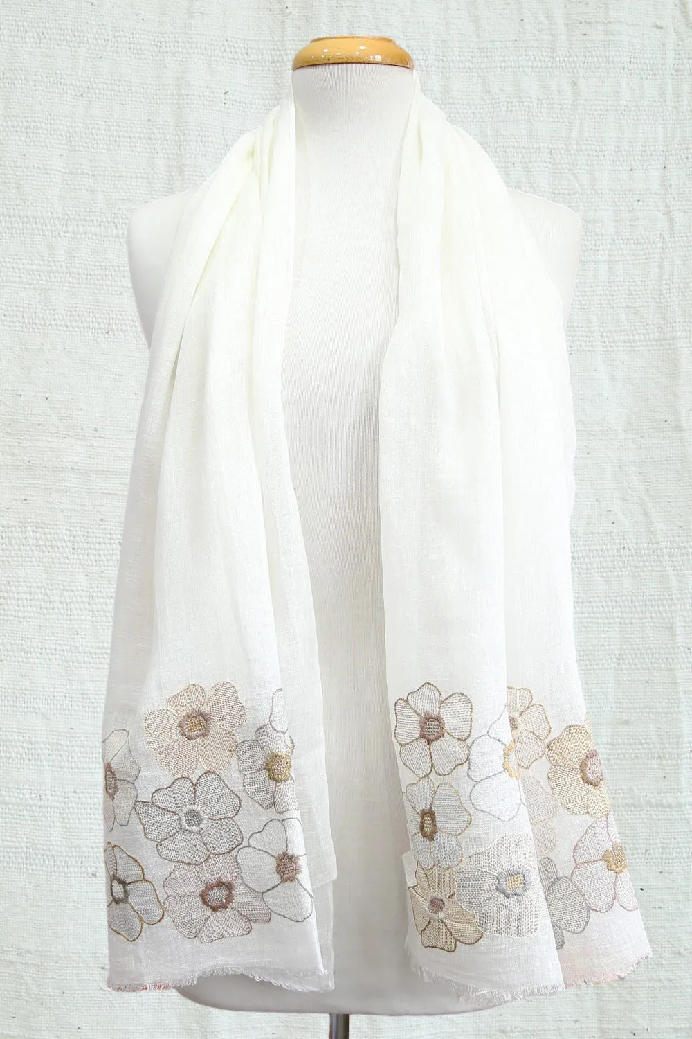 SOPHIE DIGARD ECRUPAT PIERRES CROCHET LINEN SCARF