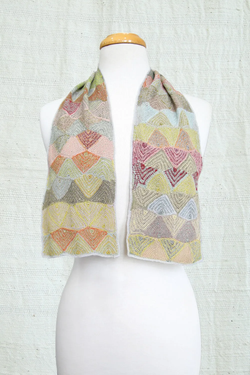 SOPHIE DIGARD PYRAMID CROCHET WOOL SCARF SAGE