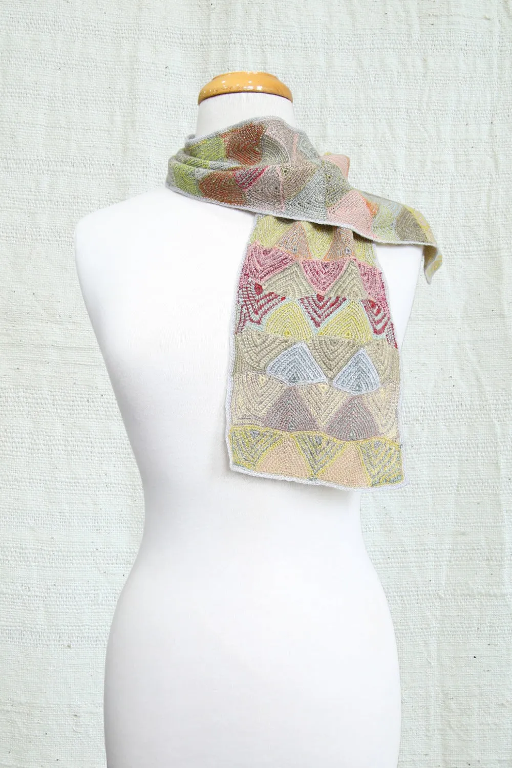 SOPHIE DIGARD PYRAMID CROCHET WOOL SCARF SAGE