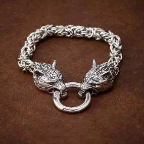 Stainless Steel Wolf Head Woven Kings Chain Bracelet