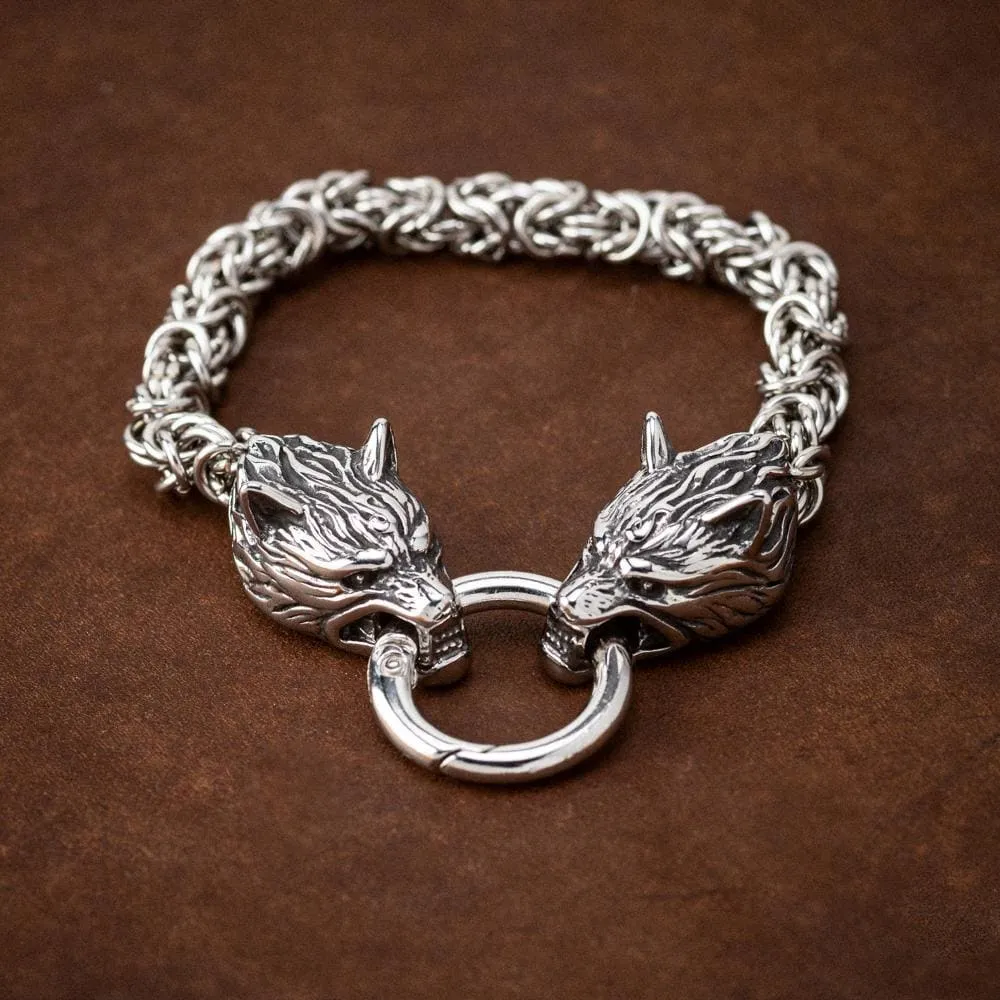 Stainless Steel Wolf Head Woven Kings Chain Bracelet