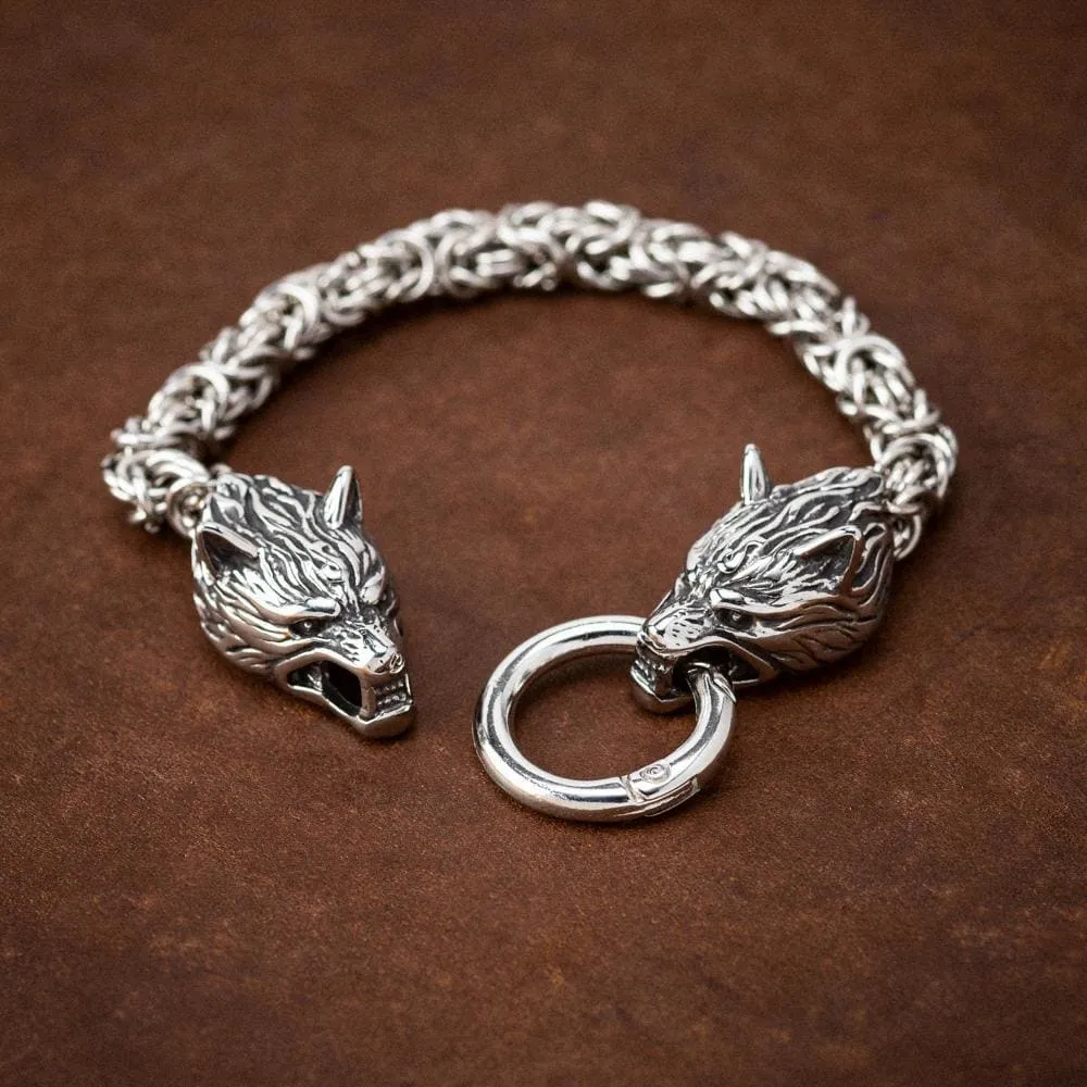 Stainless Steel Wolf Head Woven Kings Chain Bracelet