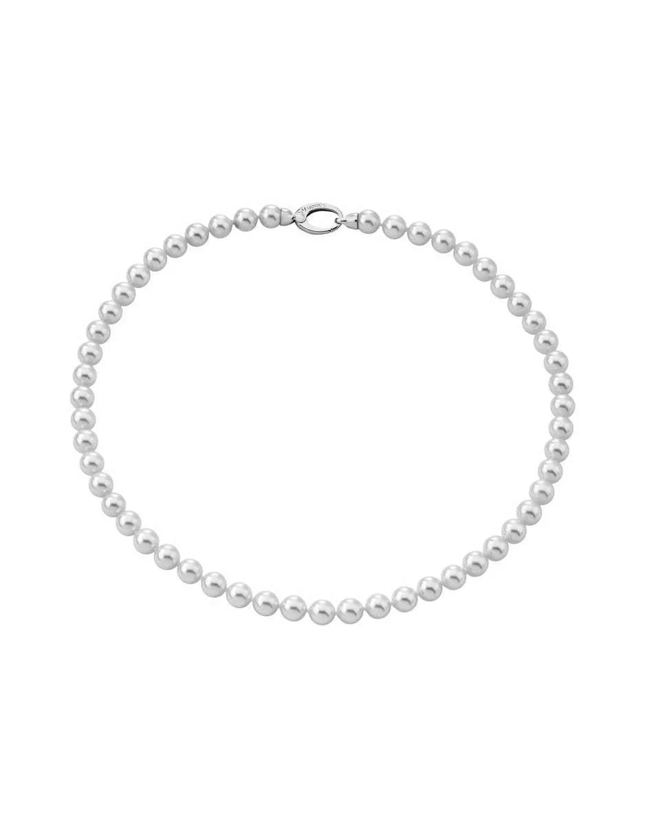 Sterling Silver Rhodium Plated Necklace for Women with Organic Pearl, 7mm Round White Pearl, 19.6 Length, Lyra Collection