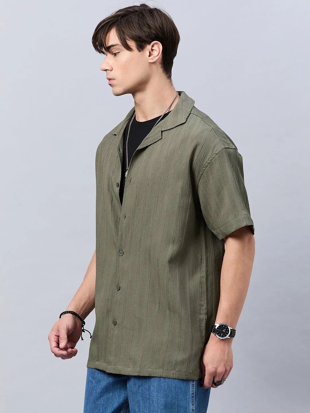 Style Quotient Men Green Dropped Shoulder solid Shirt