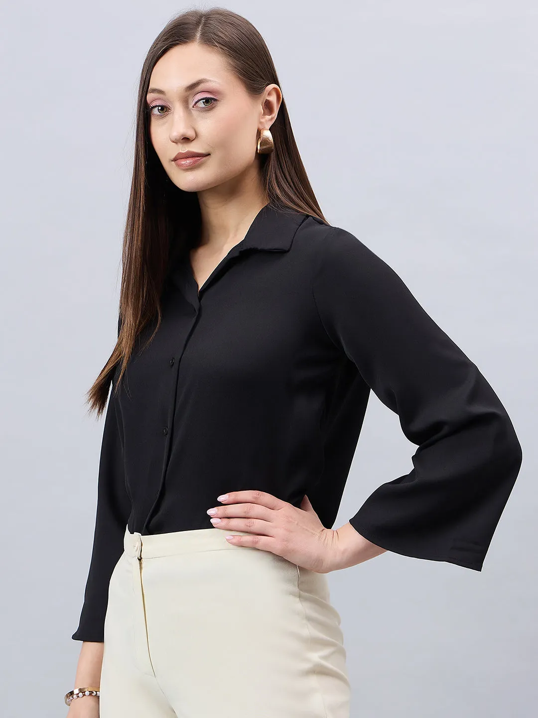 Style Quotient Women Black Solid Regular Fit Shirt