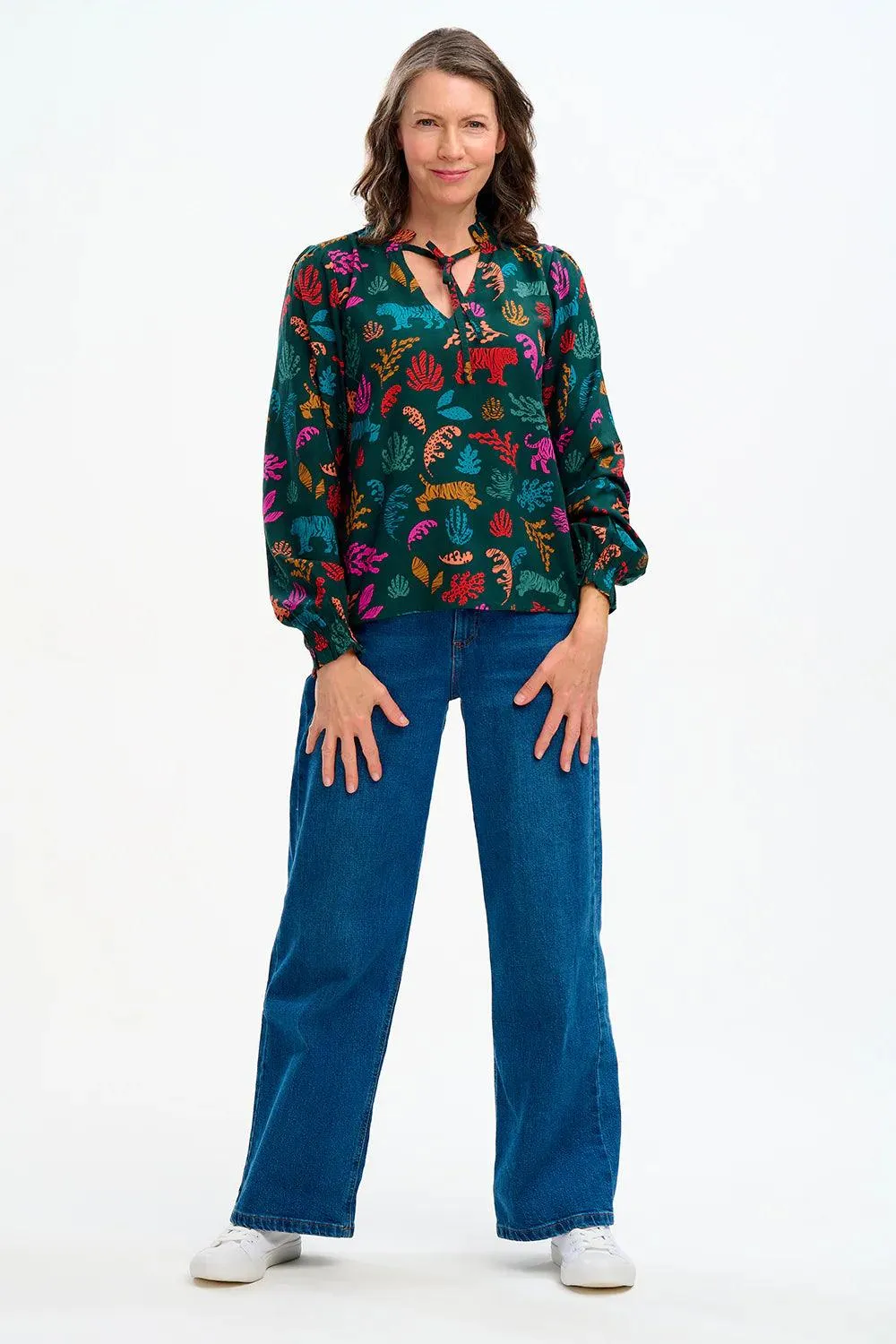 Sugarhill - Candice Frill Blouse  - Dark Green Tiger