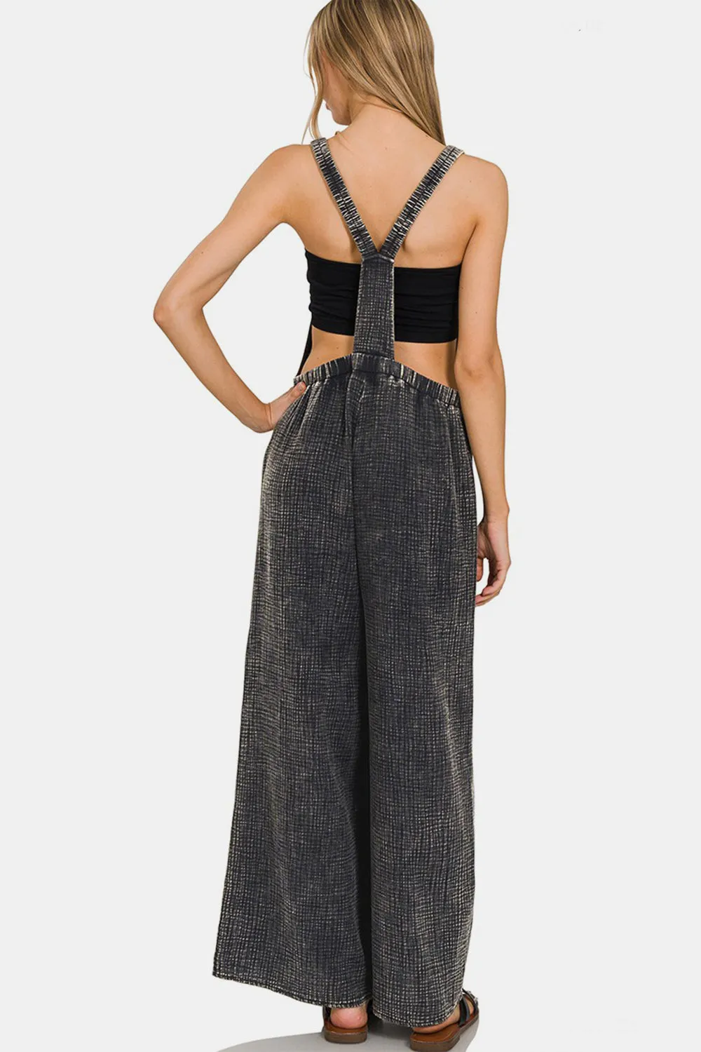 Sunset and Swim Washed Double Gauze Elastic Waist Wide Leg Overalls