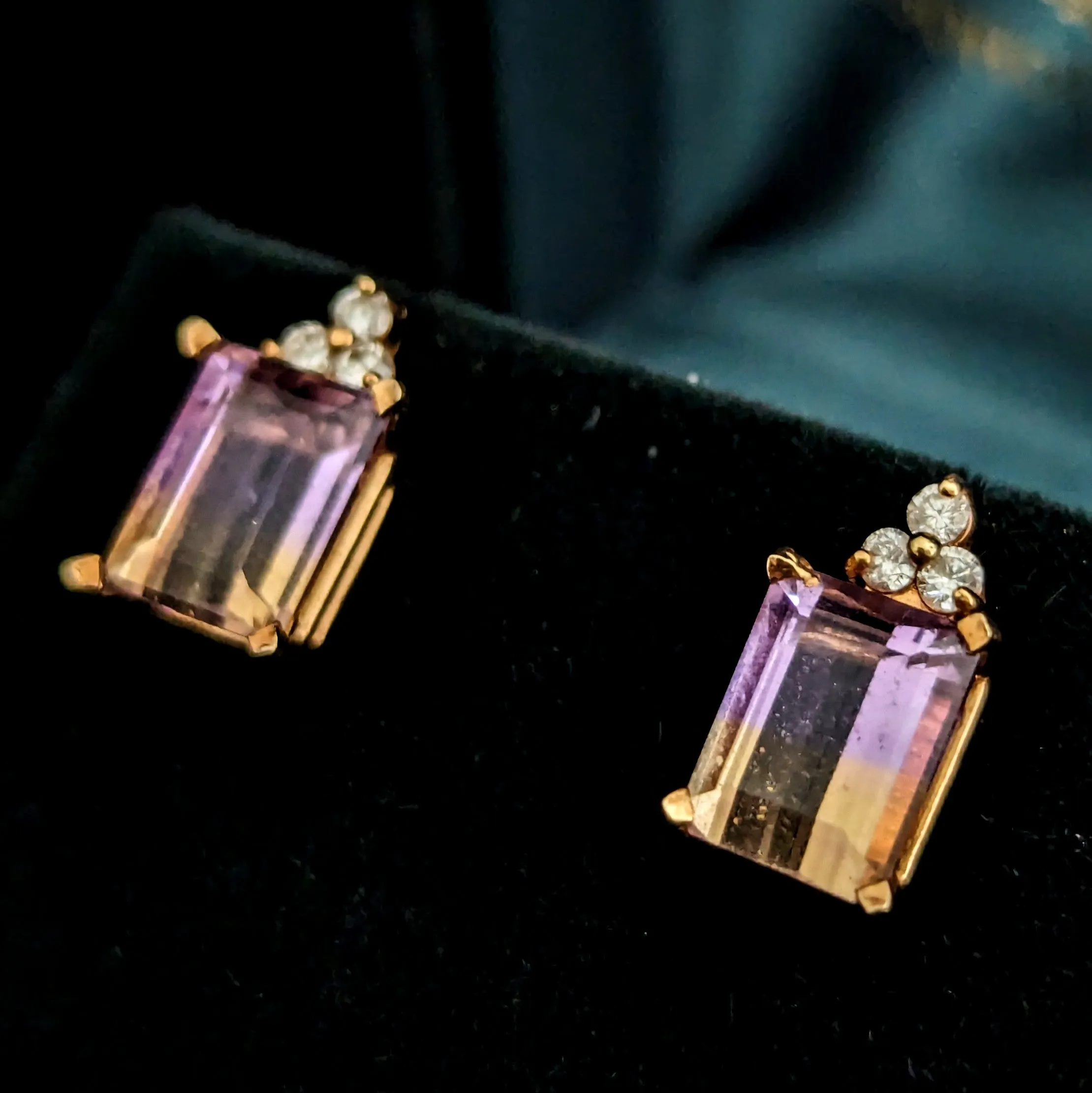 The Belmont - Vintage Ametrine Diamonds 14k Gold Earrings