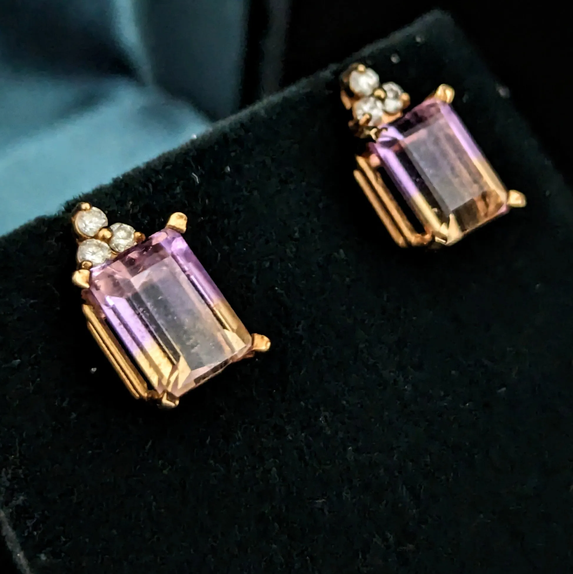 The Belmont - Vintage Ametrine Diamonds 14k Gold Earrings