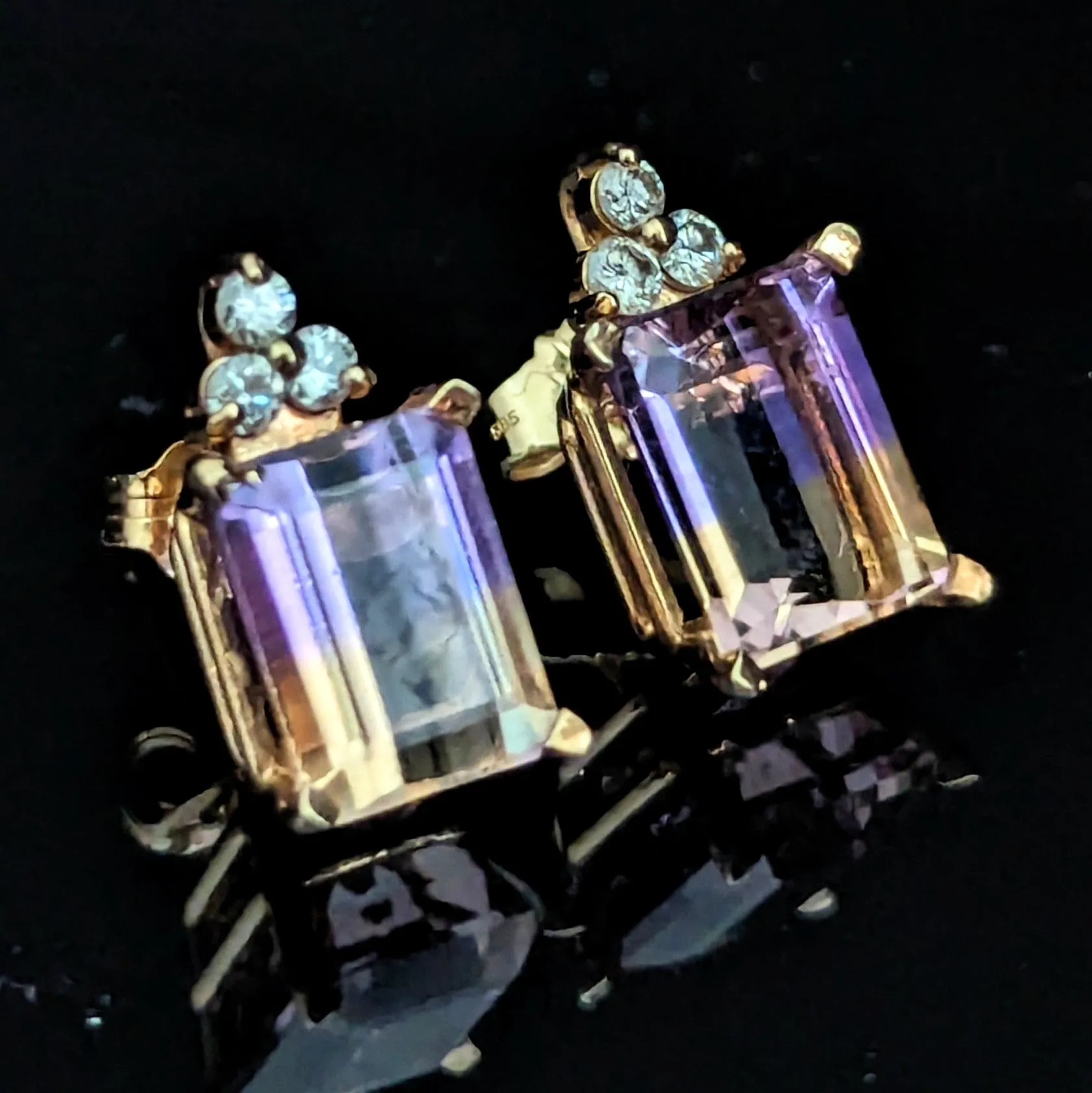 The Belmont - Vintage Ametrine Diamonds 14k Gold Earrings