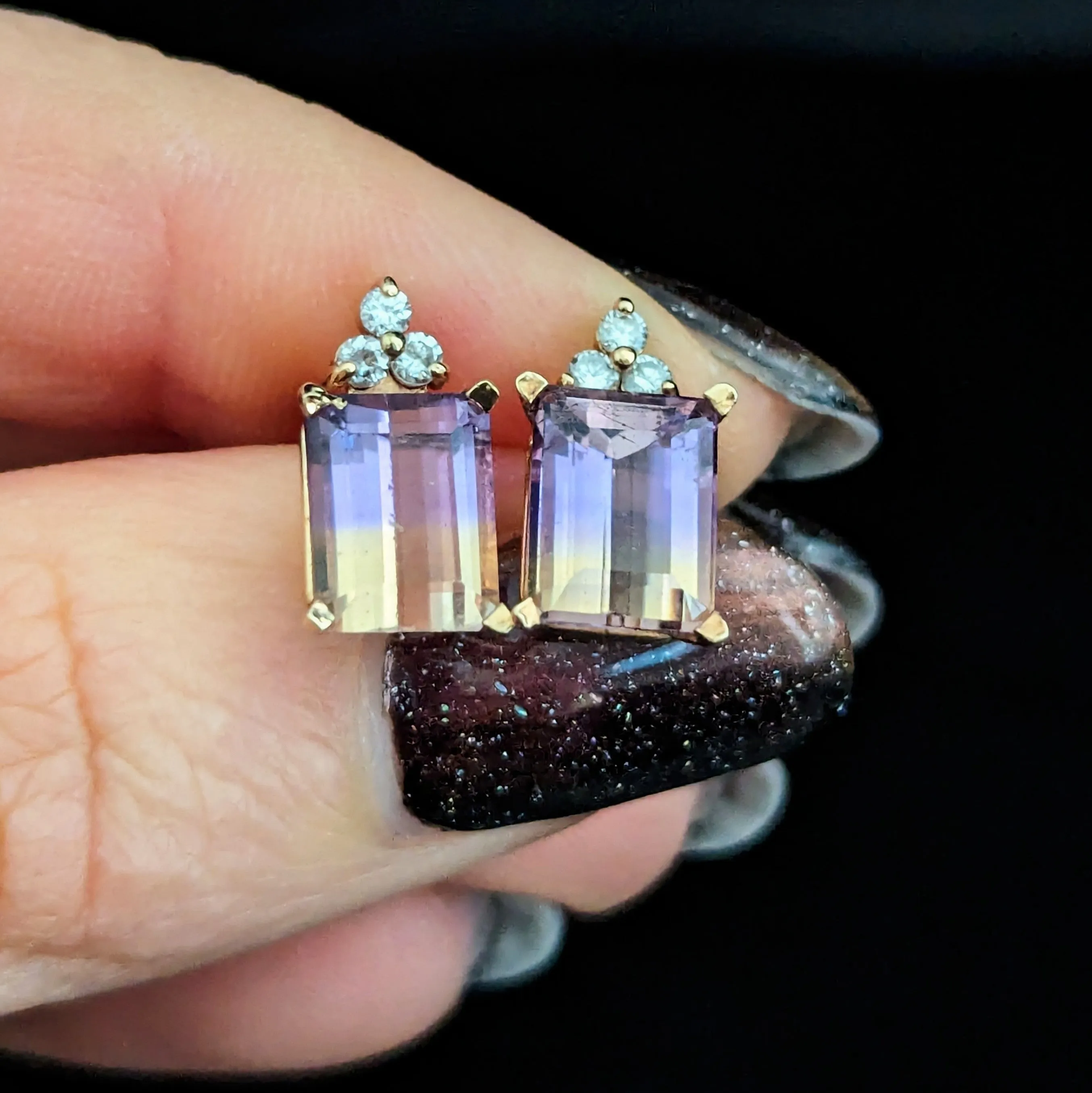 The Belmont - Vintage Ametrine Diamonds 14k Gold Earrings