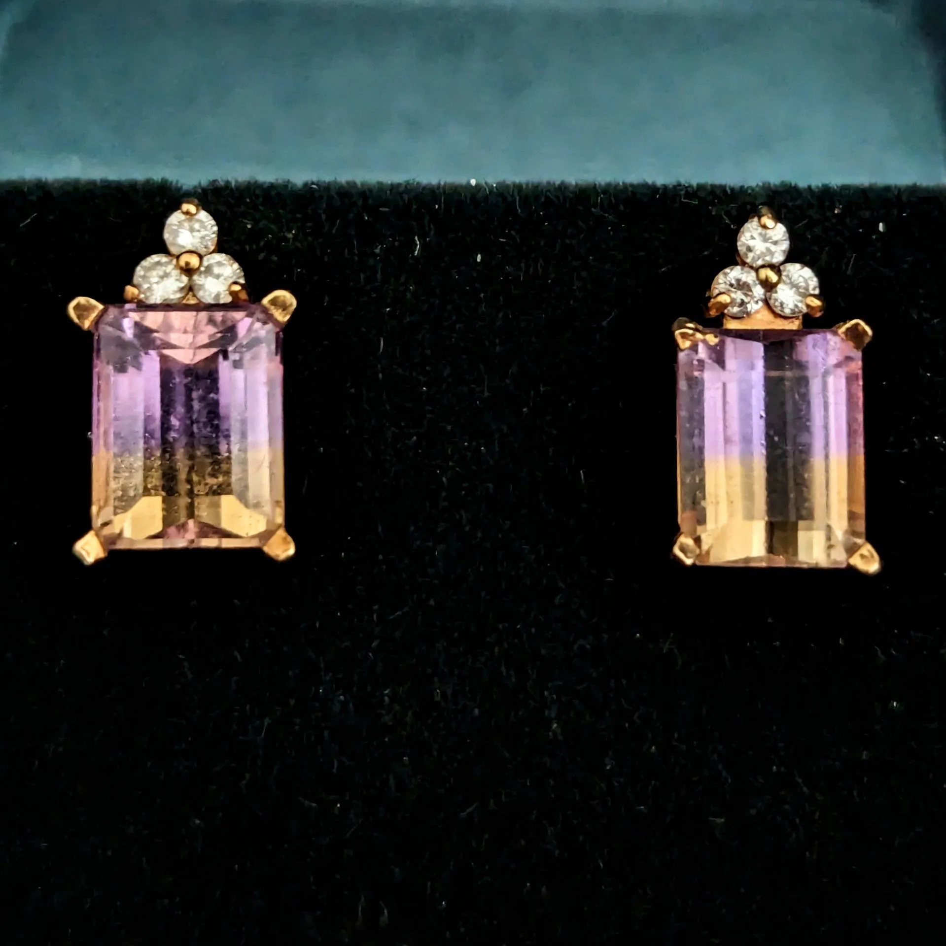 The Belmont - Vintage Ametrine Diamonds 14k Gold Earrings