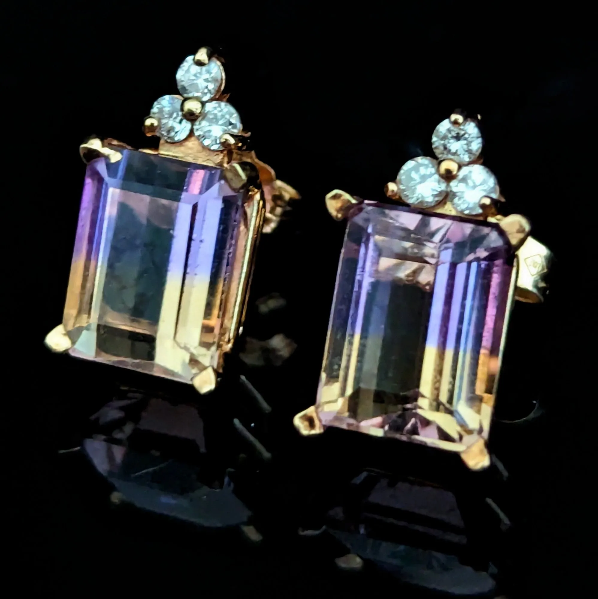 The Belmont - Vintage Ametrine Diamonds 14k Gold Earrings