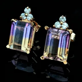 The Belmont - Vintage Ametrine Diamonds 14k Gold Earrings