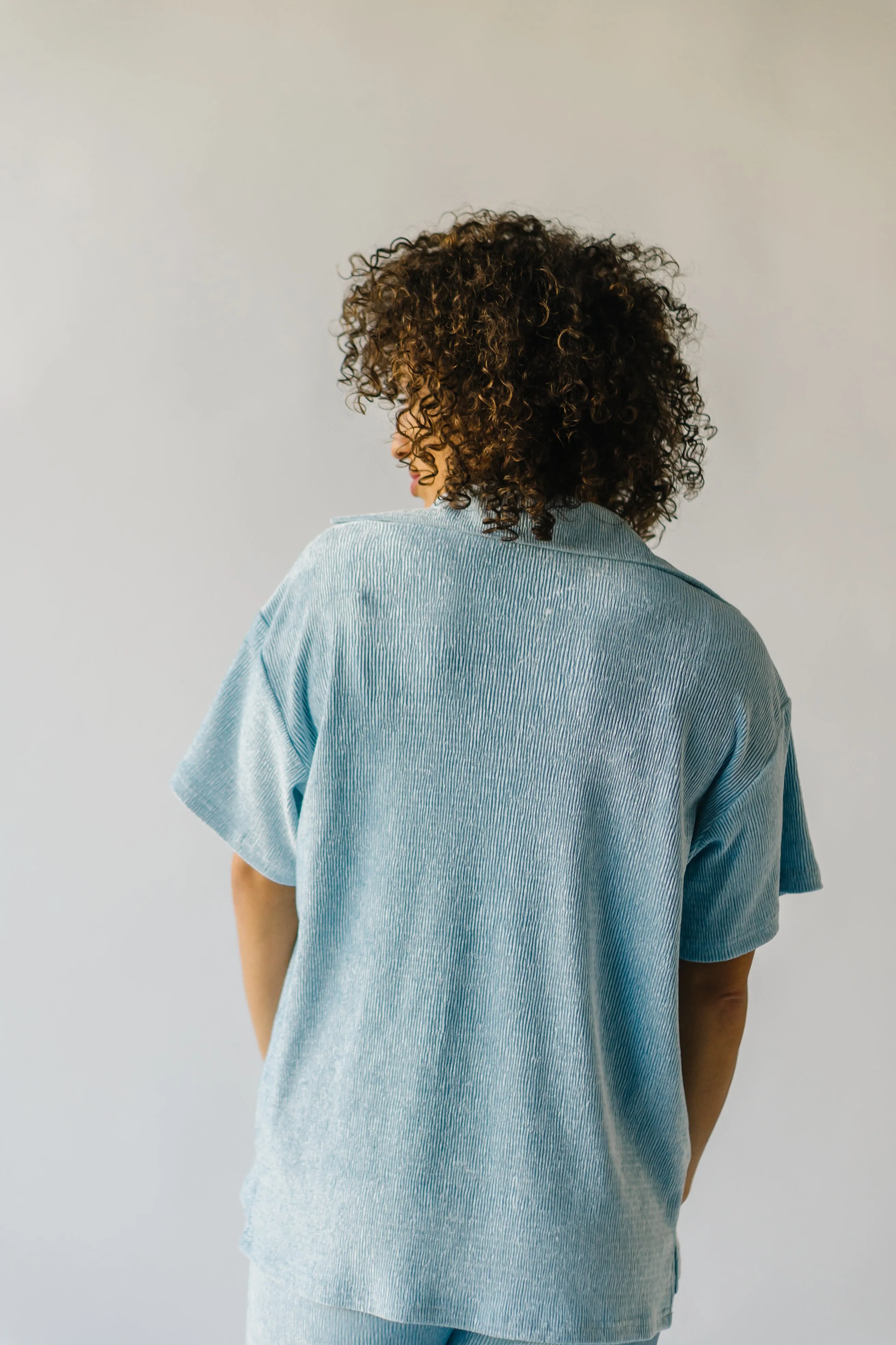 The McCleary Textured Button-Up Blouse in Blue Velvet