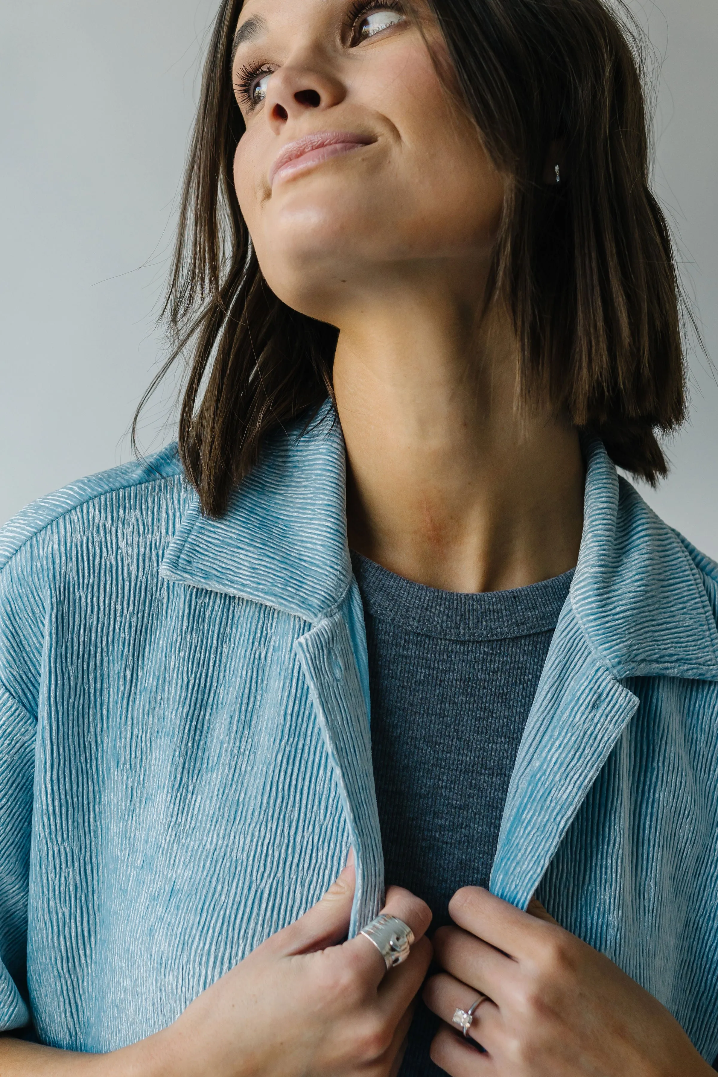 The McCleary Textured Button-Up Blouse in Blue Velvet