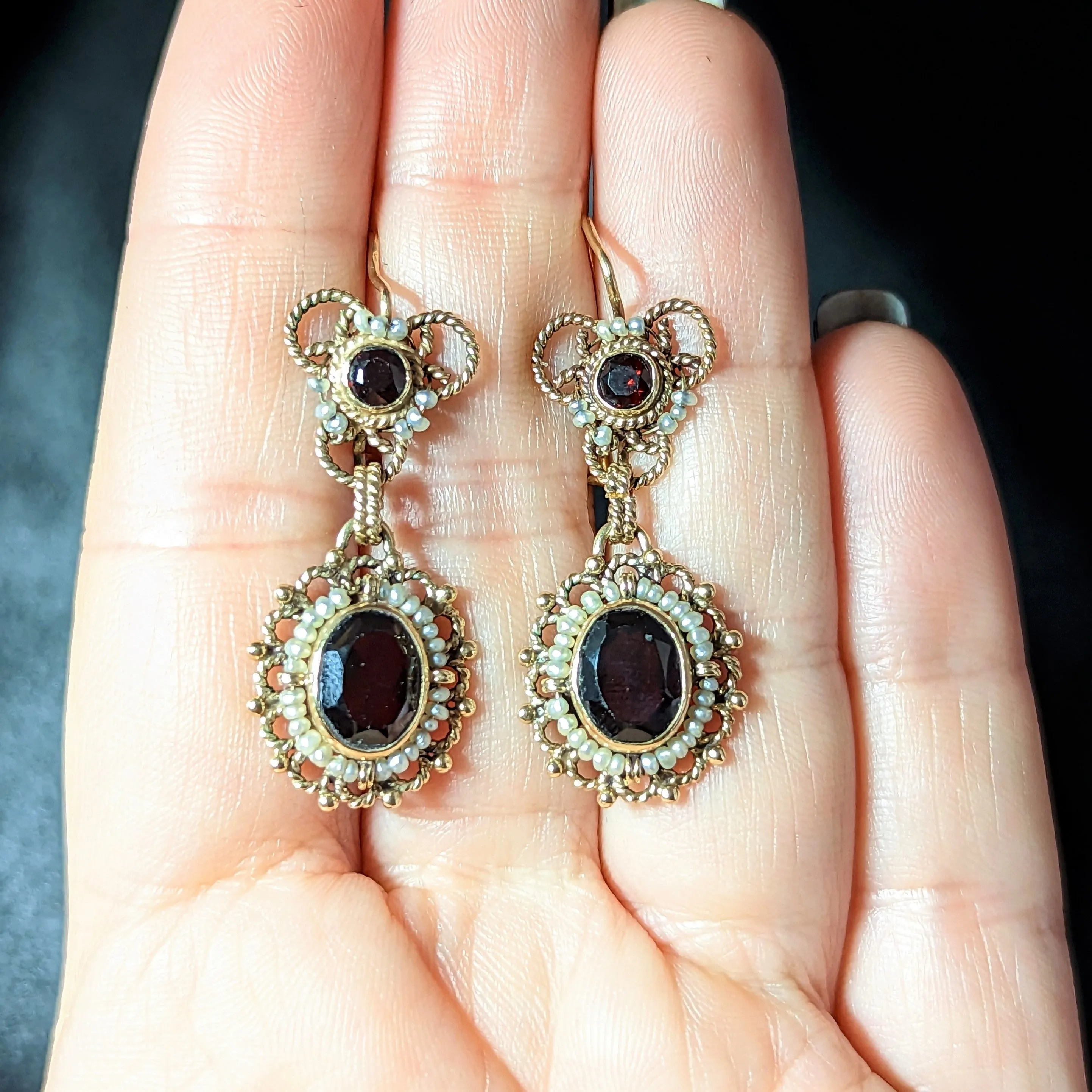 The Ogden - Vintage Garnet Seed Pearl 14k Gold Earrings