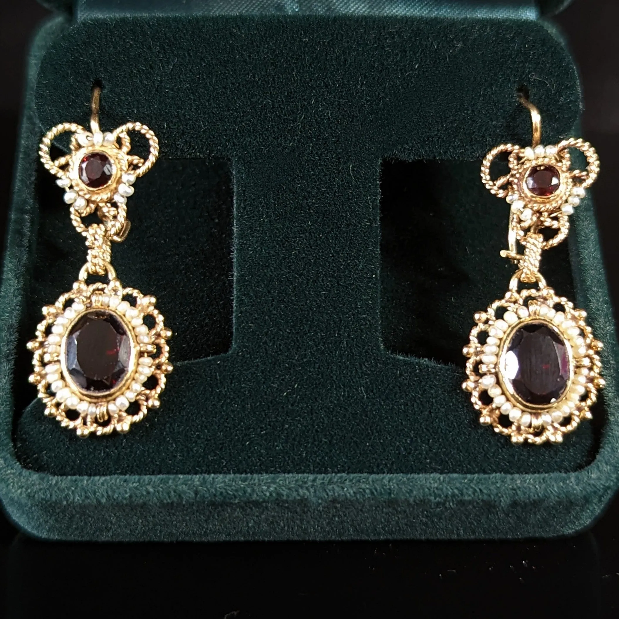 The Ogden - Vintage Garnet Seed Pearl 14k Gold Earrings