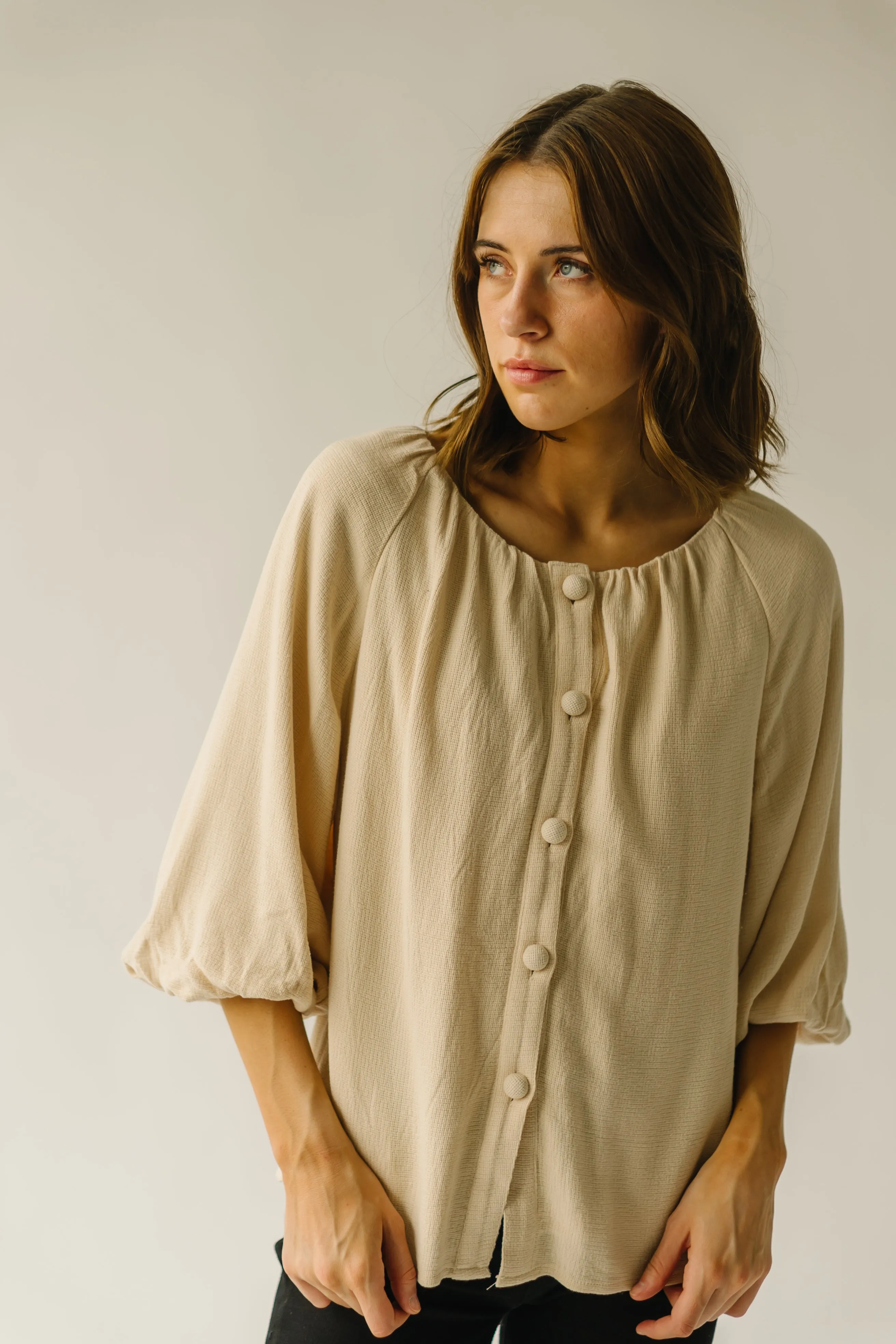 The Stovall Waffle Textured Blouse in Cream