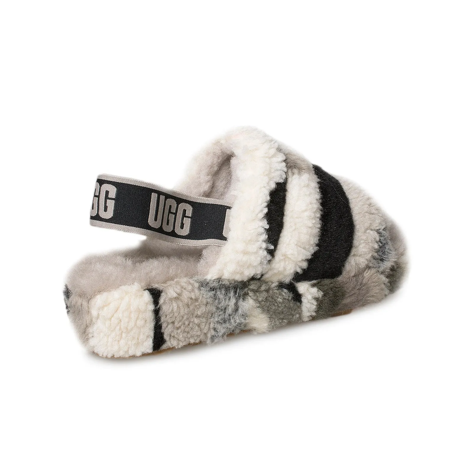 UGG Fluff Yeah Slide Cali Collage Black Grey Slippers - Women's