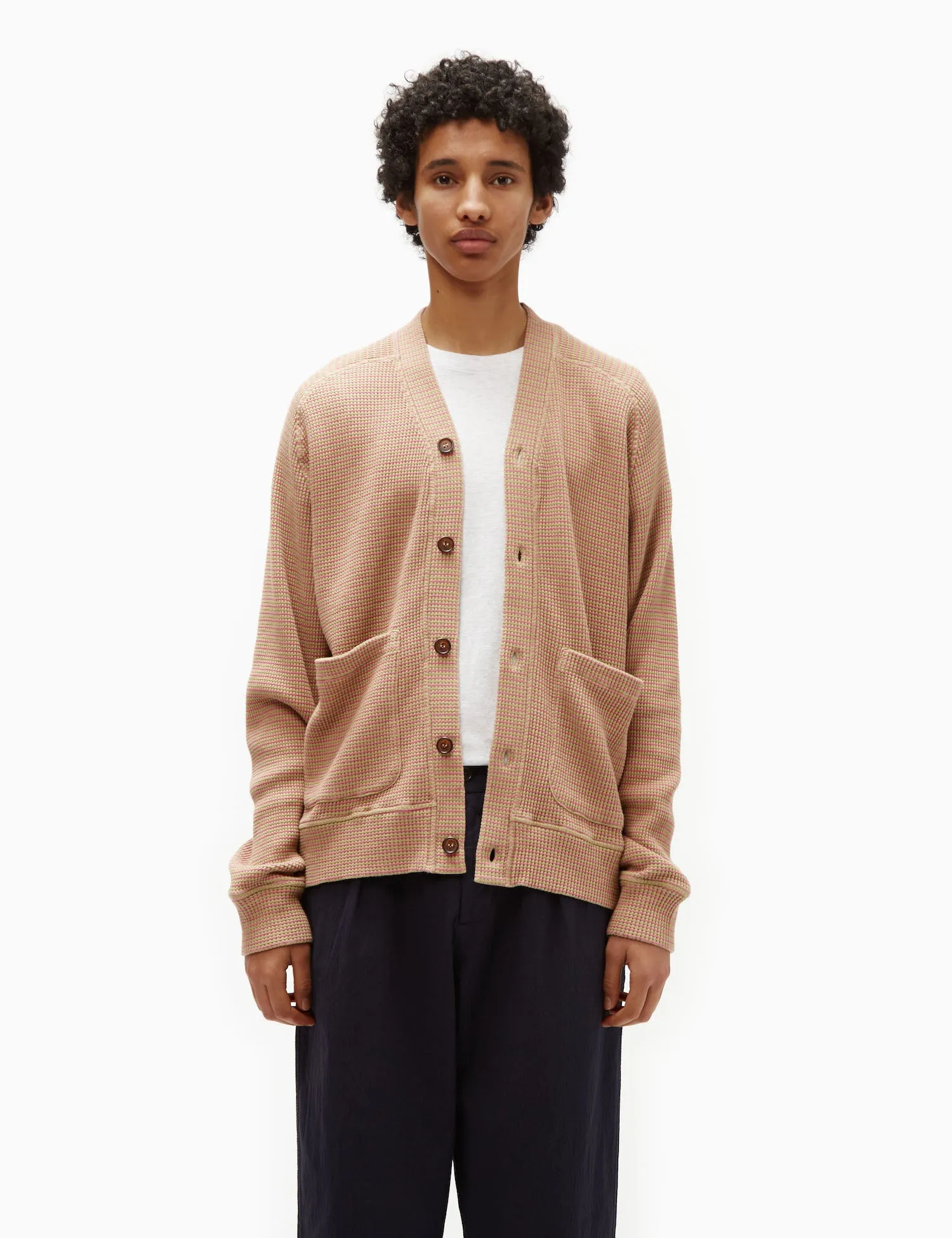 Universal Works Dickie Fluro Cardigan - Summer Oak/Pink