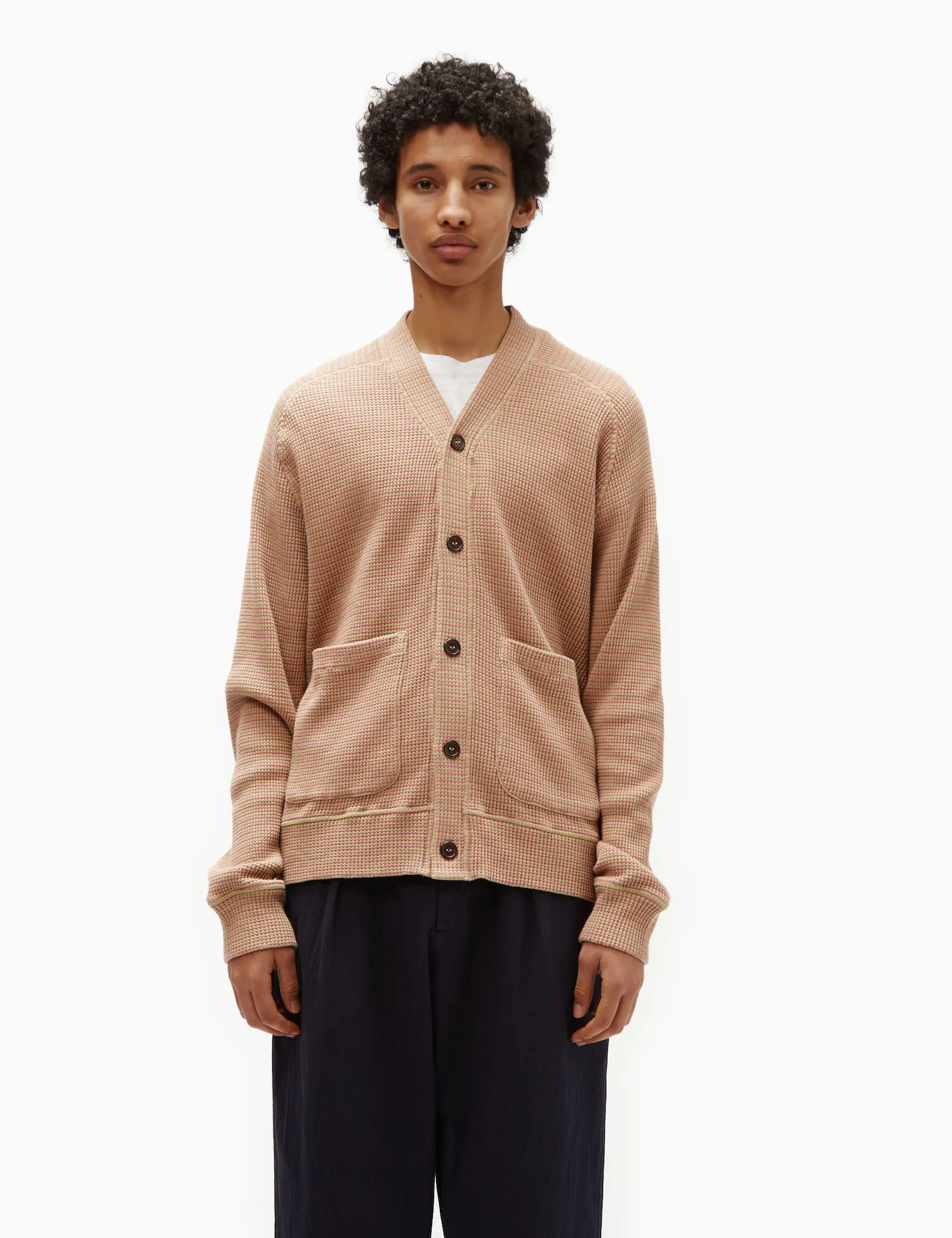 Universal Works Dickie Fluro Cardigan - Summer Oak/Pink