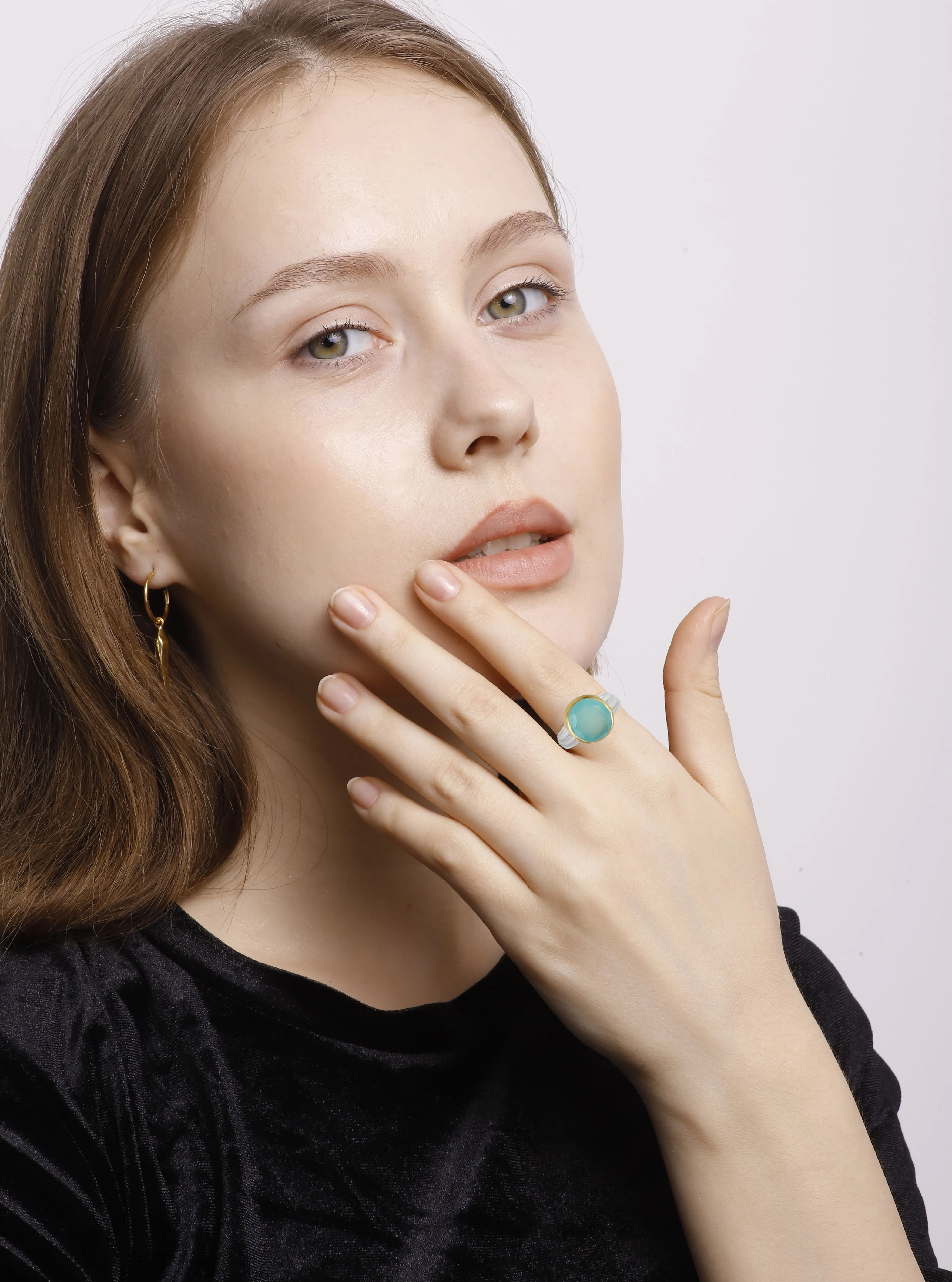 Vama | Hiba Ring | Metal-Sterling Silver | Stone-Aqua Chalcedony | Finish-Matt