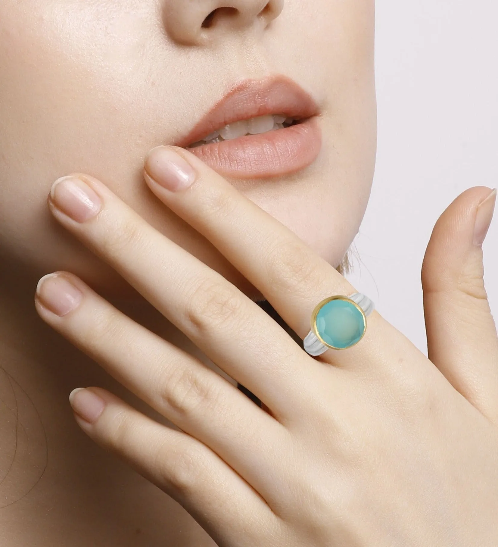 Vama | Hiba Ring | Metal-Sterling Silver | Stone-Aqua Chalcedony | Finish-Matt