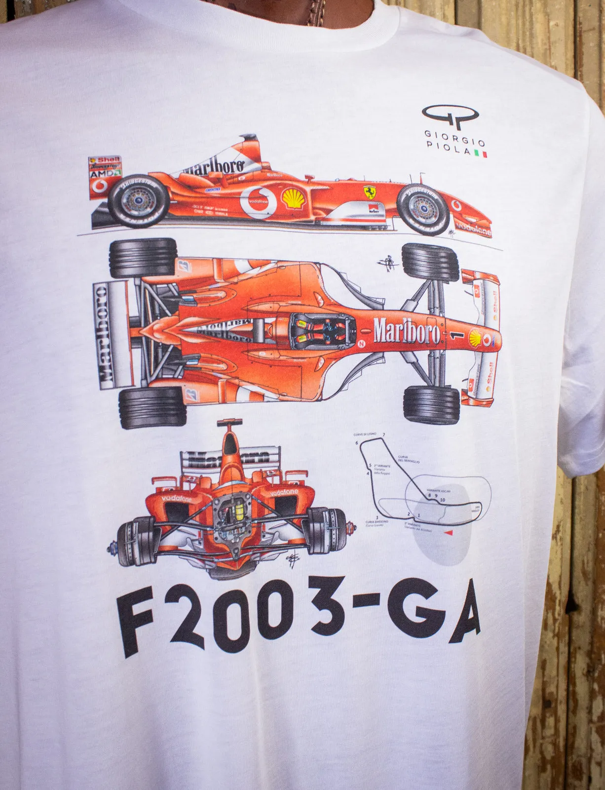 Vintage Giorgio Piola F1 Monza Graphic T Shirt 2003 White XL