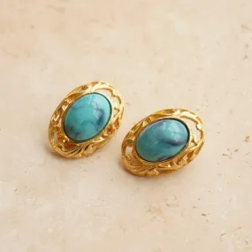 Vintage Metal & Stone Oval Clip-On Earrings