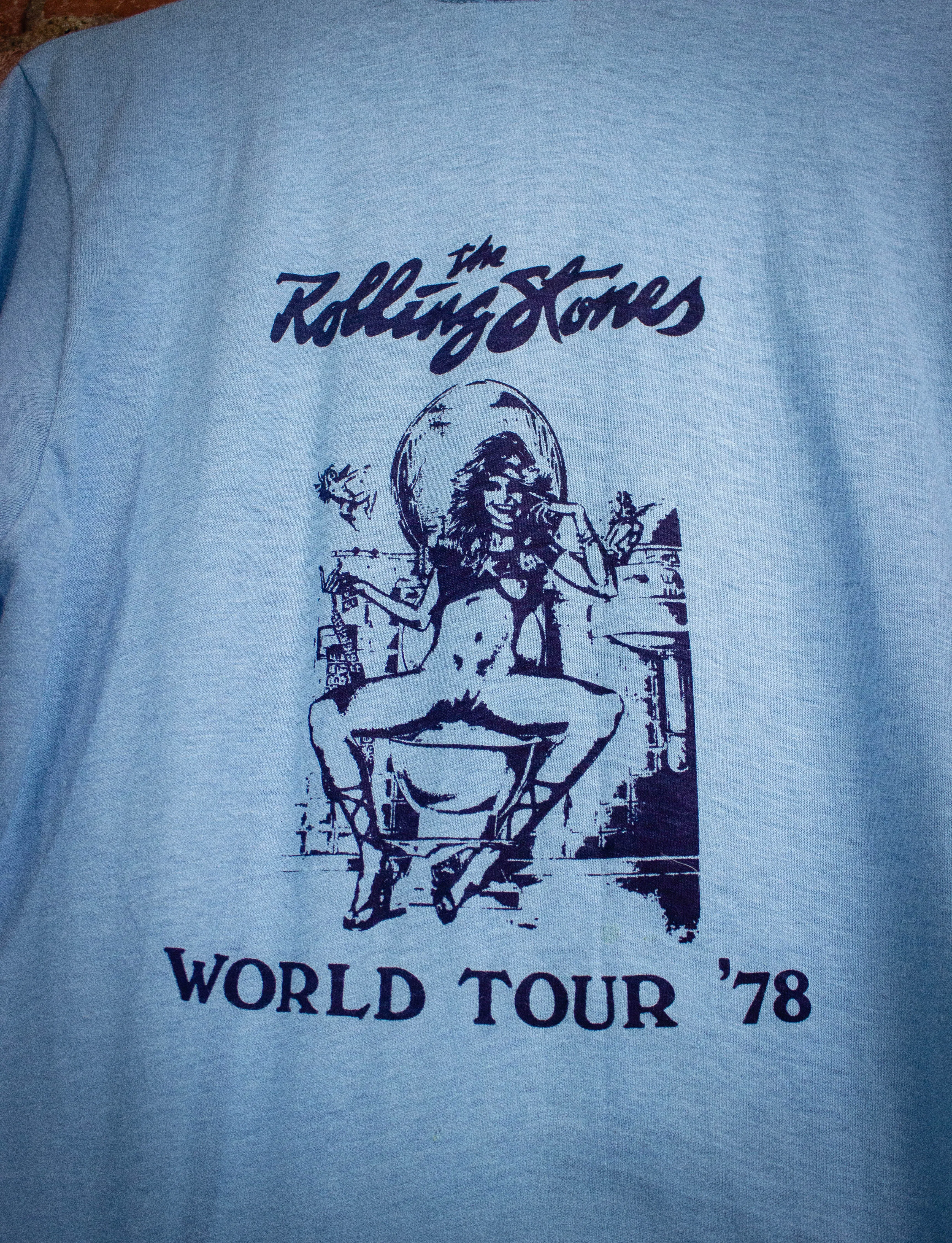 Vintage Rolling Stones World Tour Concert Pocket T Shirt 1978 Light Blue Medium