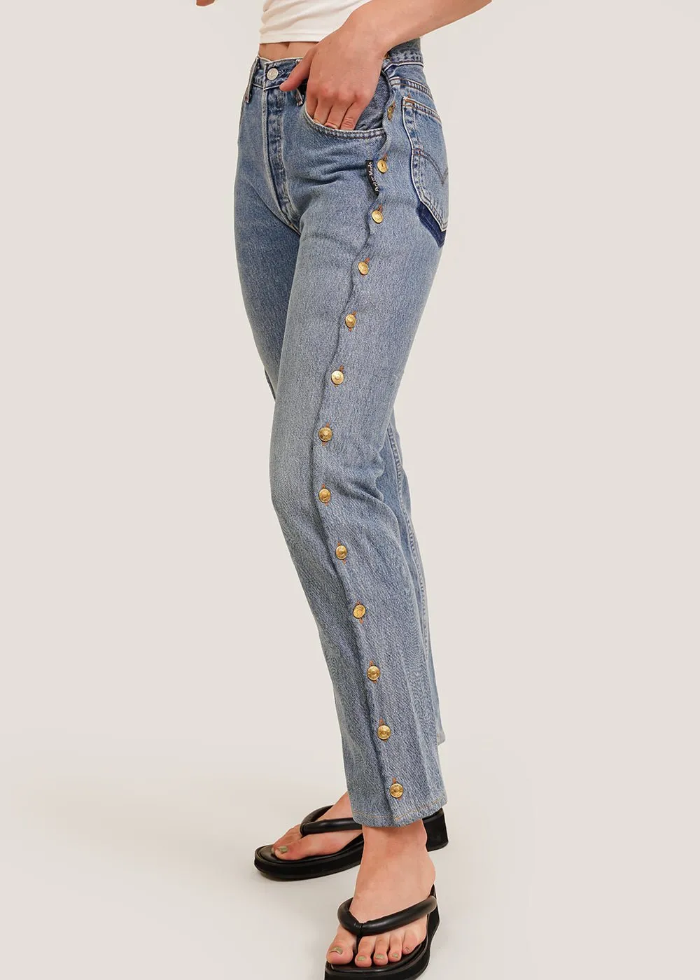 Vintage Side Buttons Jeans