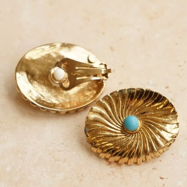 Vintage Stone Wave Clip-On Earrings