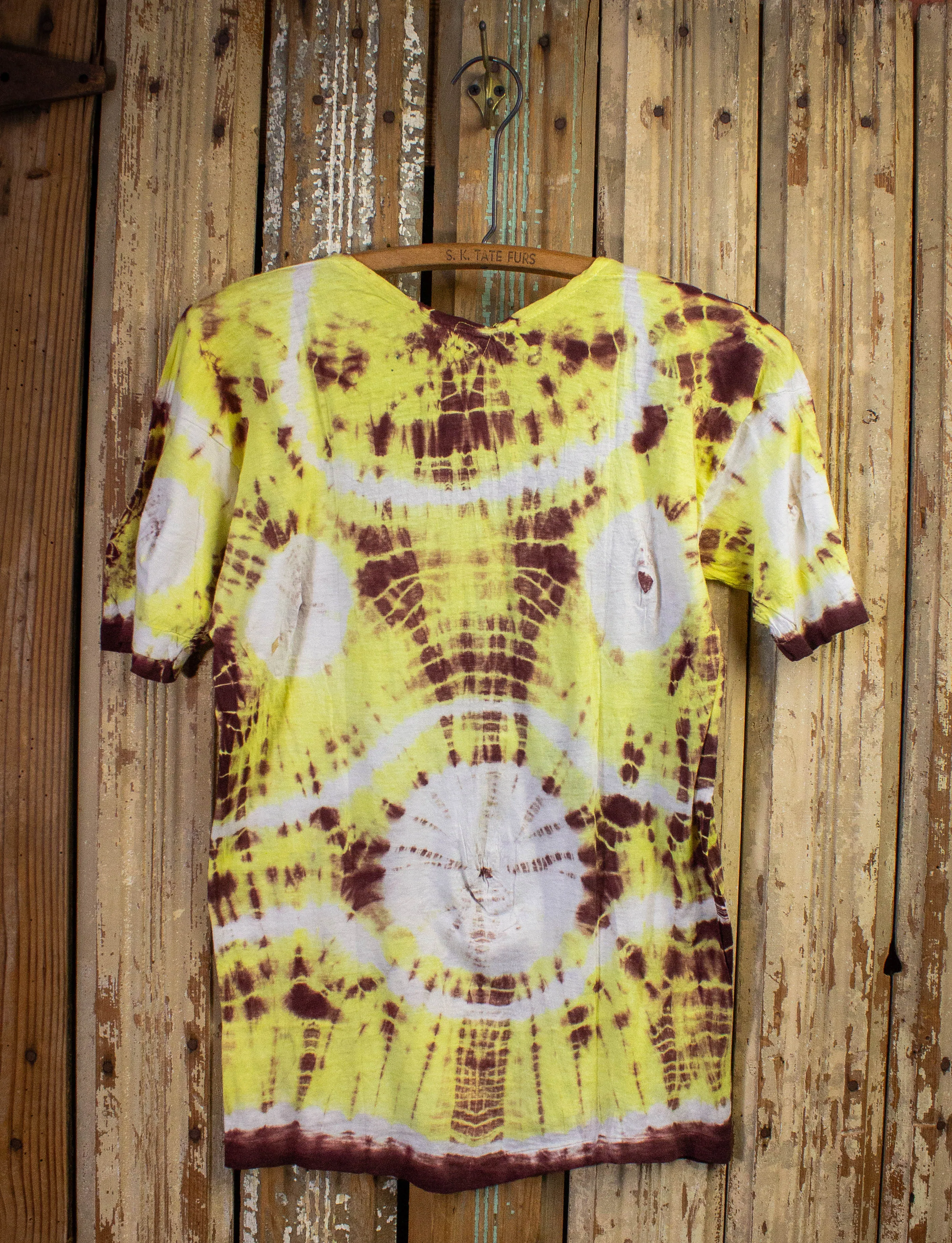 Vintage Yellow and Brown Tie Dye Shirt 70s Small