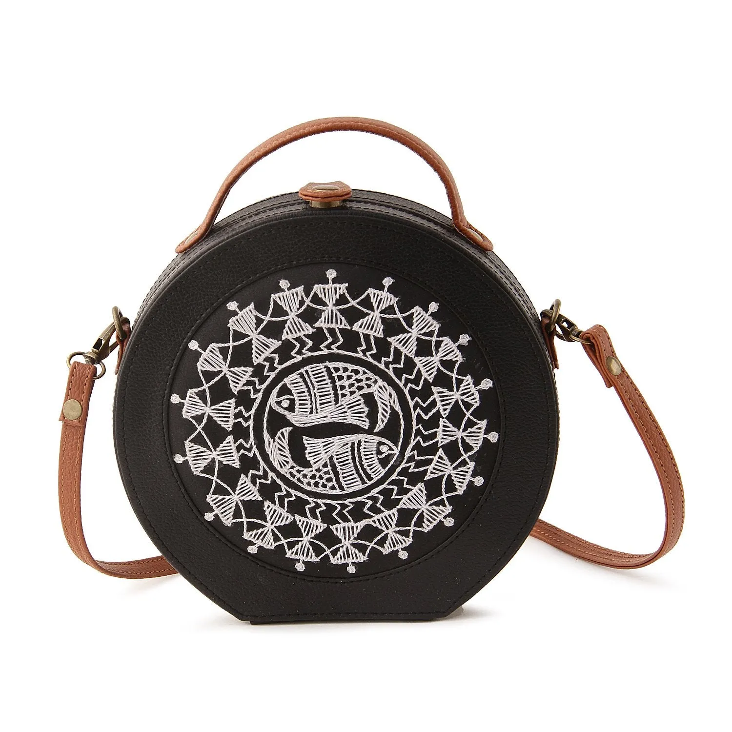 Warli Art Hand Embroidered Crossbody Sling Bag For Women