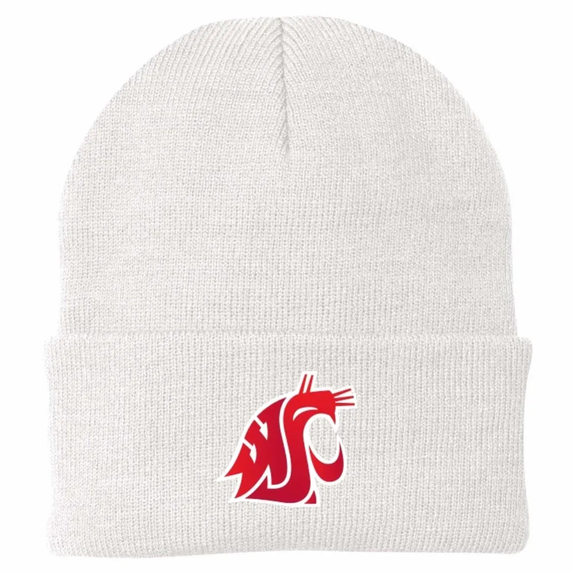 White WSU Embroidered Knit Fold Beanie