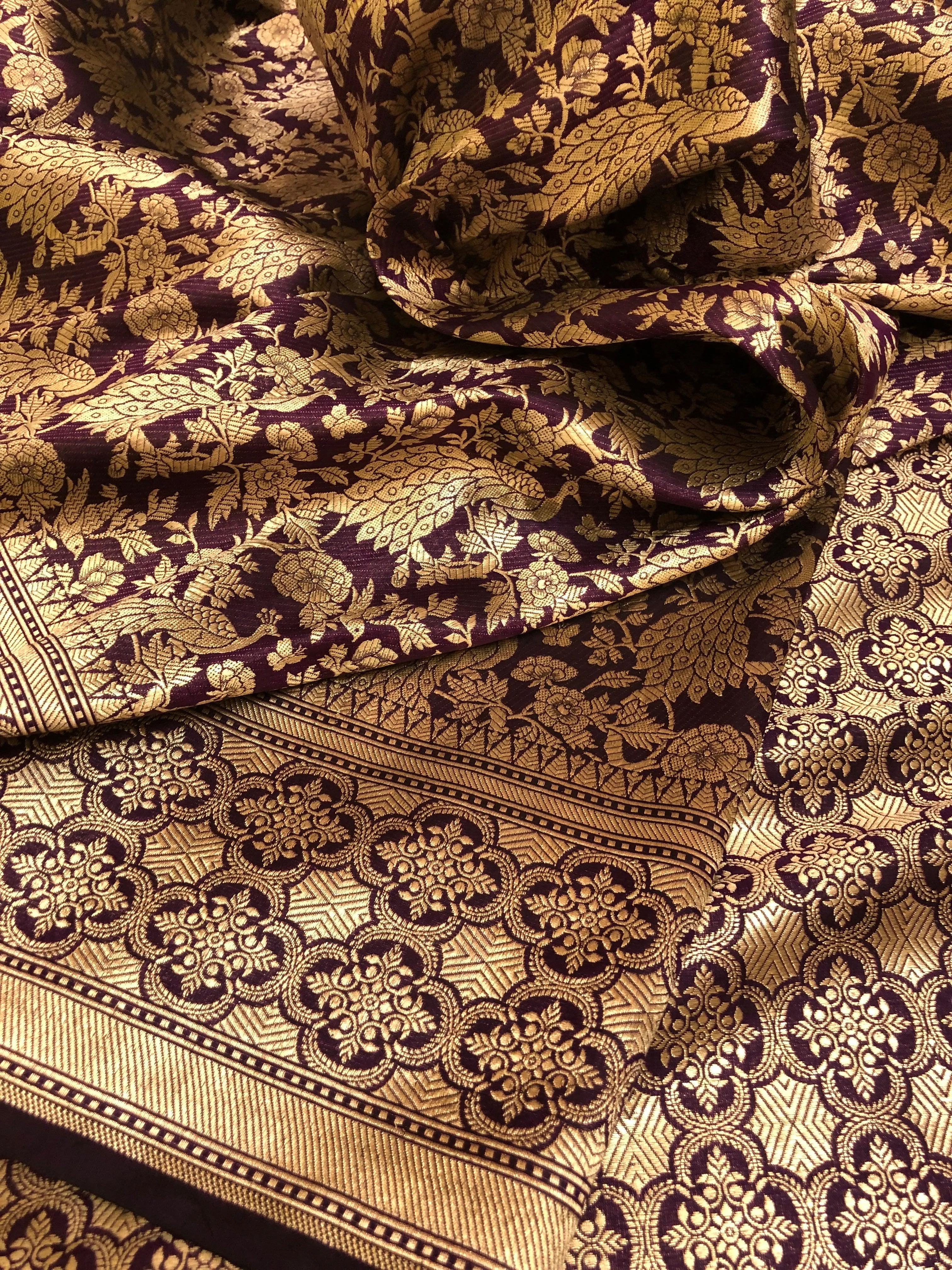 Wine Color Pure Katan Shikargah Banarasi Saree