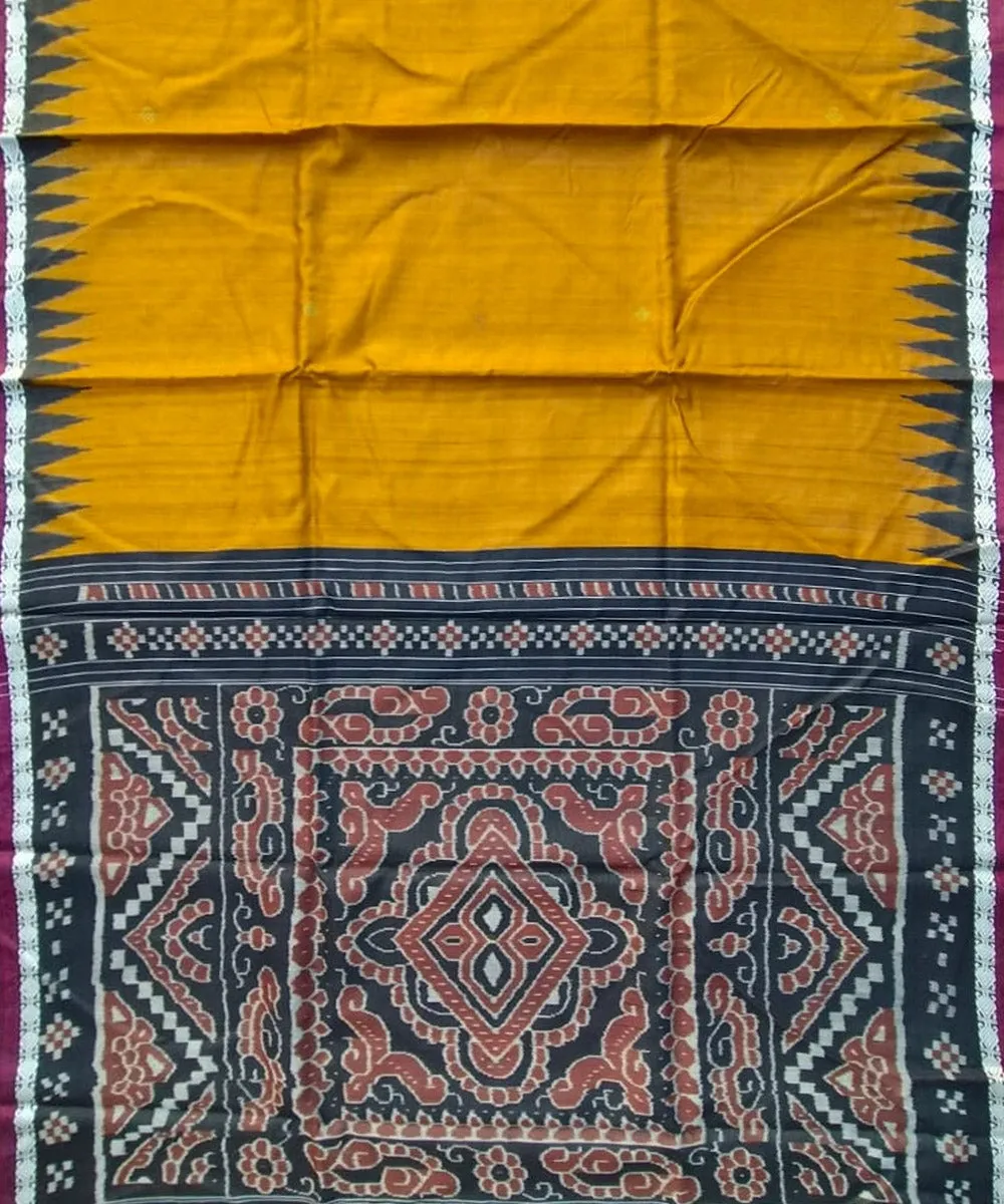 Yellow black tussar silk handloom gopalpur saree