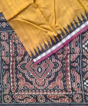 Yellow black tussar silk handloom gopalpur saree