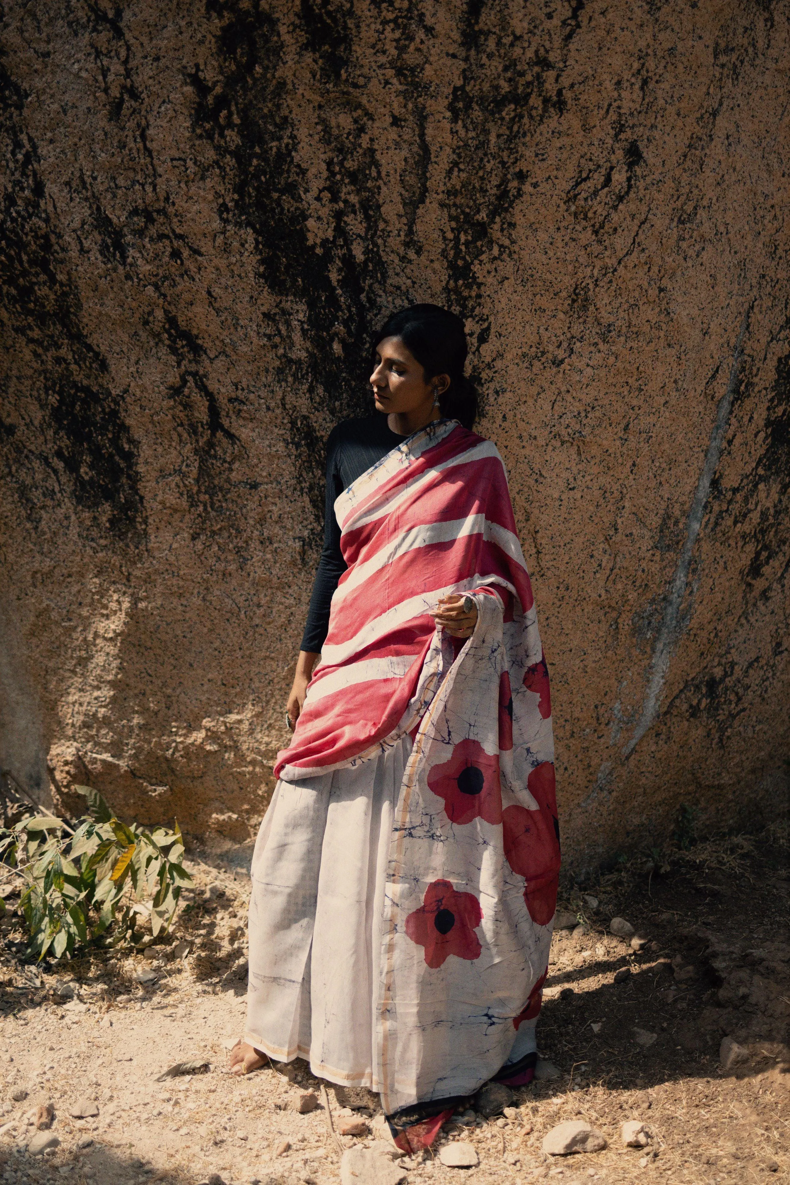 Zahra Batik dye white pink Silk cotton Saree