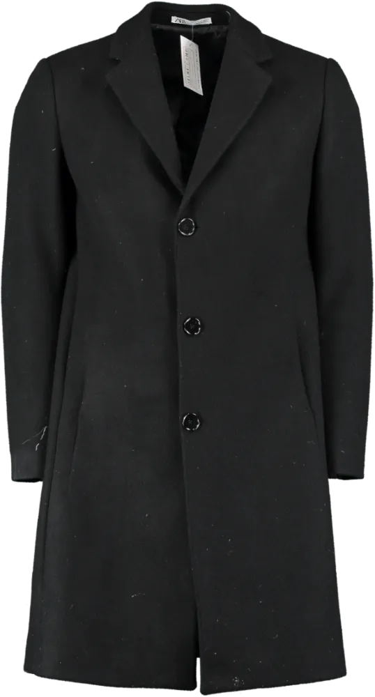 ZARA Black Wool Blend Coat UK L